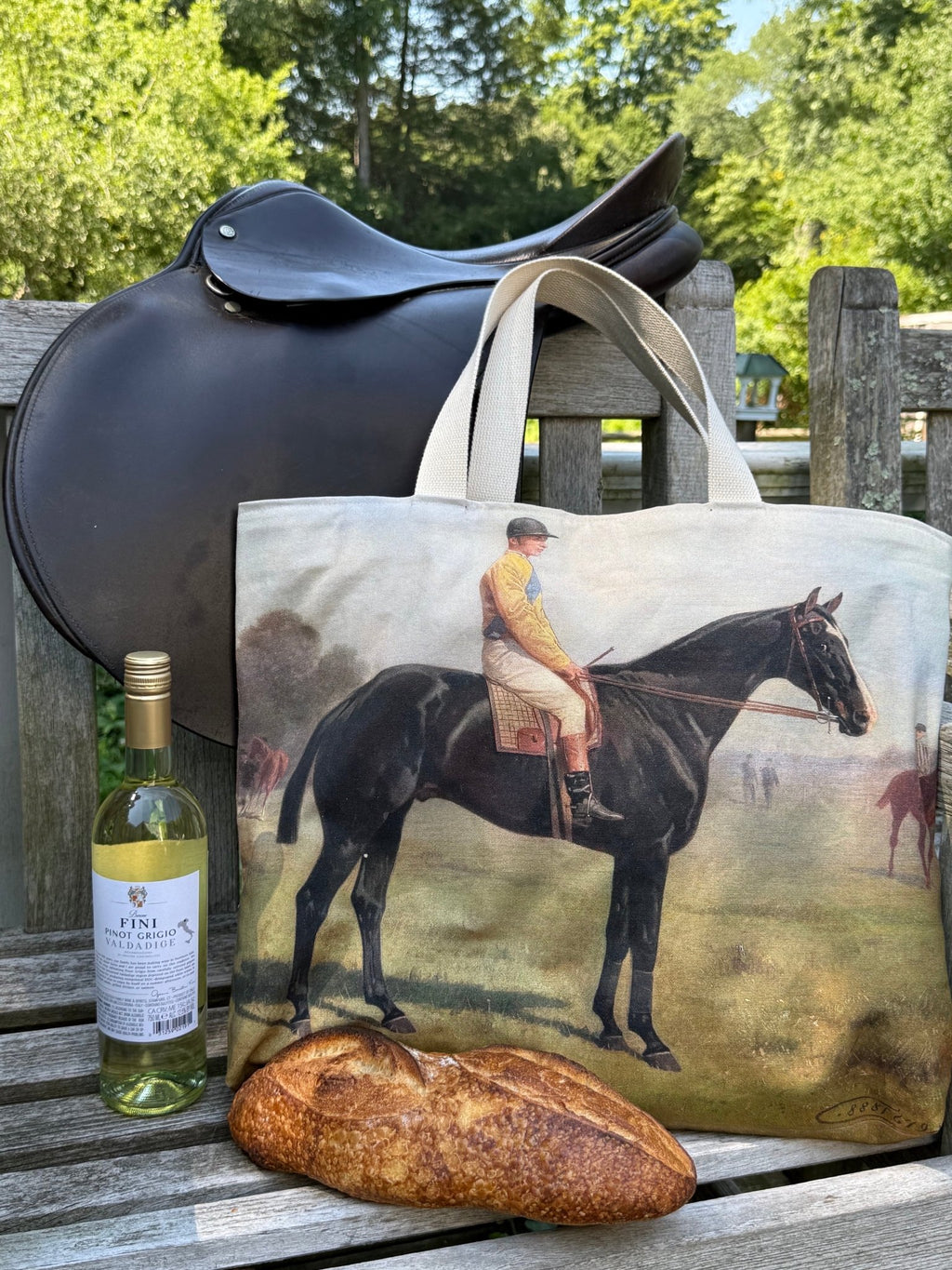 Canary Silks 1905 Tote Bag - Mulberry & Fox features vintage image of Jockey in yellow silks on Horseback