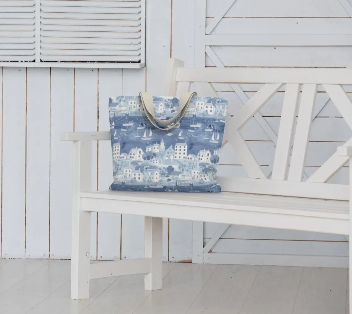 Coastal Village Blue Tote Bag - Mulberry & Fox