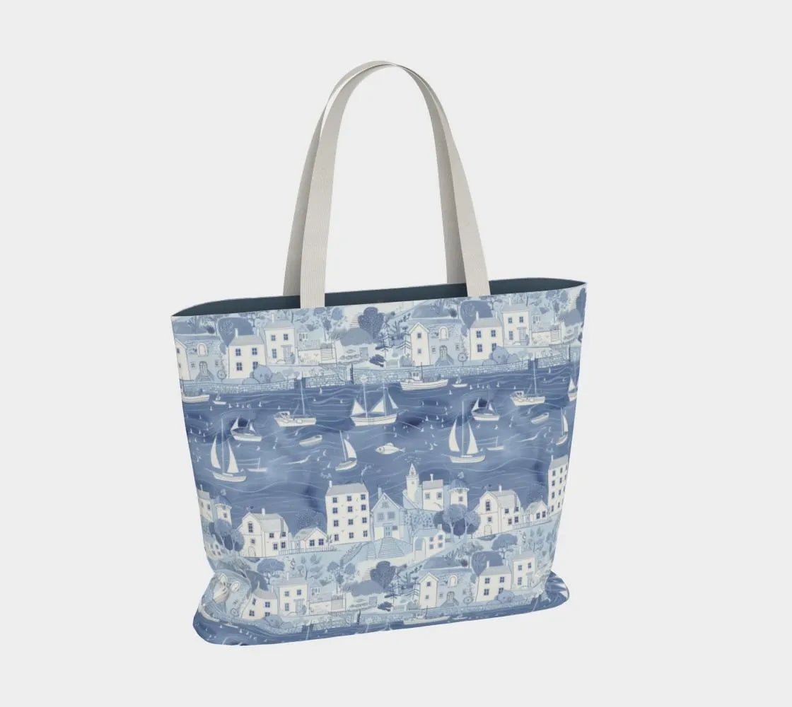 Coastal Village Blue Tote Bag - Mulberry & Fox