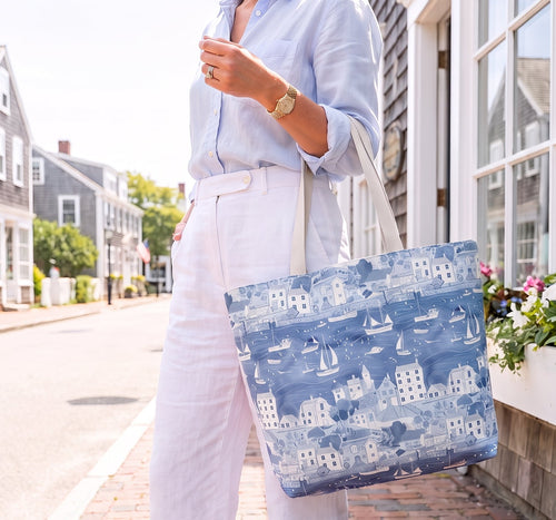 Coastal Village Blue Tote Bag - Mulberry & Fox