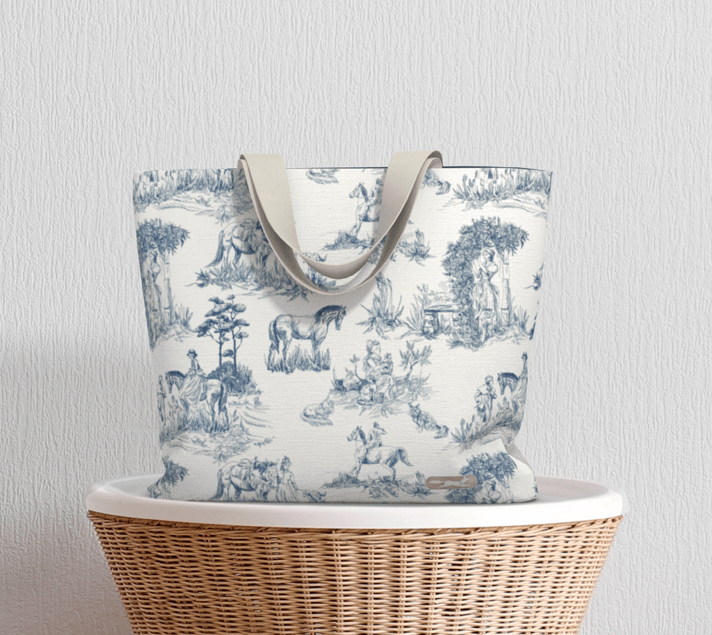 Equestrian Blue Toile Tote Bag - Mulberry & Fox