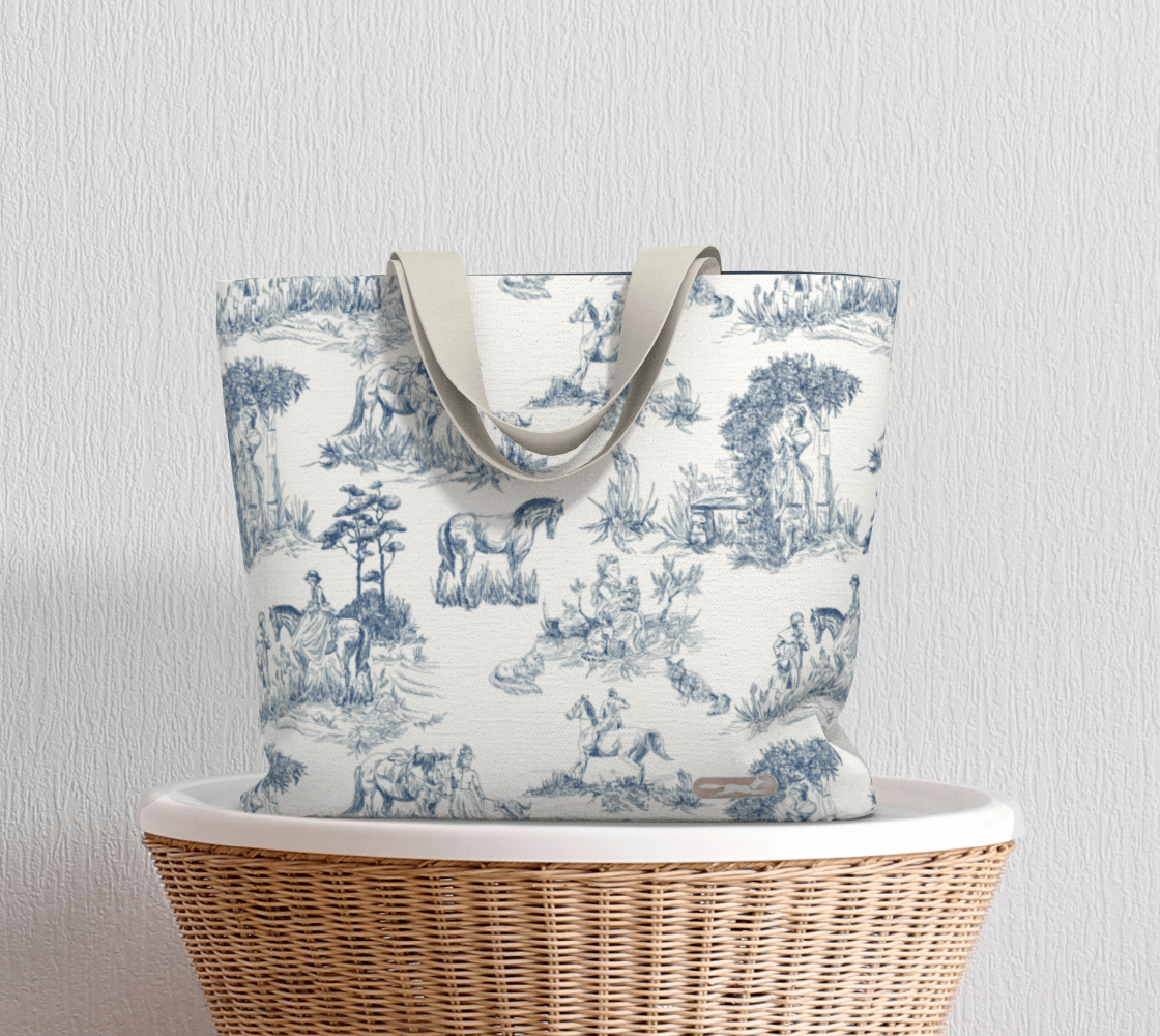 Equestrian Blue Toile Tote Bag - Mulberry & Fox