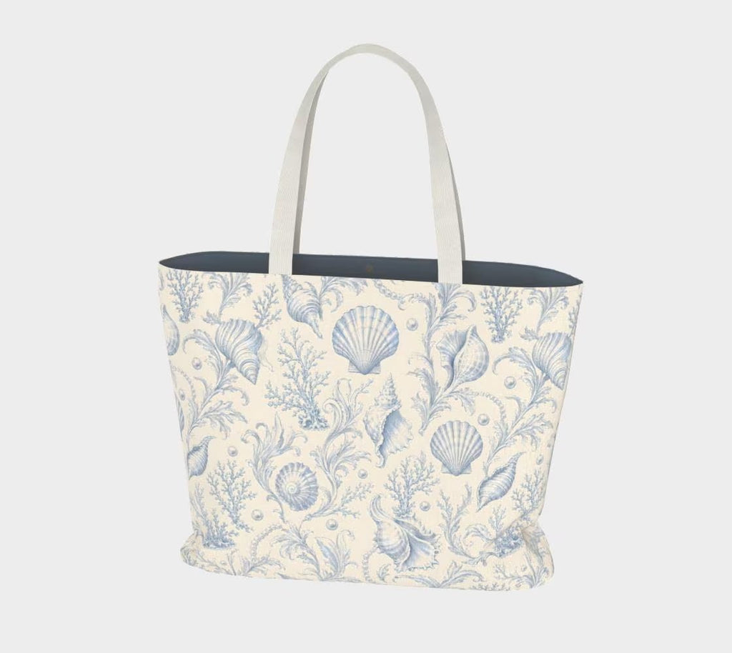 Seashells Blue Toile Tote Bag - Mulberry & Fox