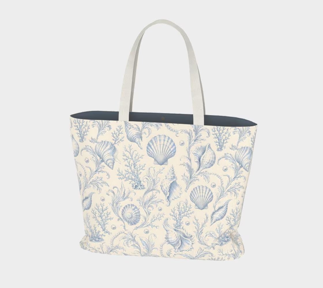 Seashells Blue Toile Tote Bag - Mulberry & Fox