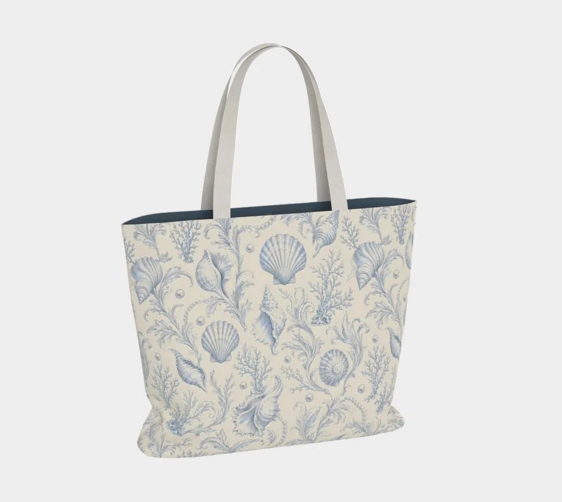 Seashells Blue Toile Tote Bag - Mulberry & Fox