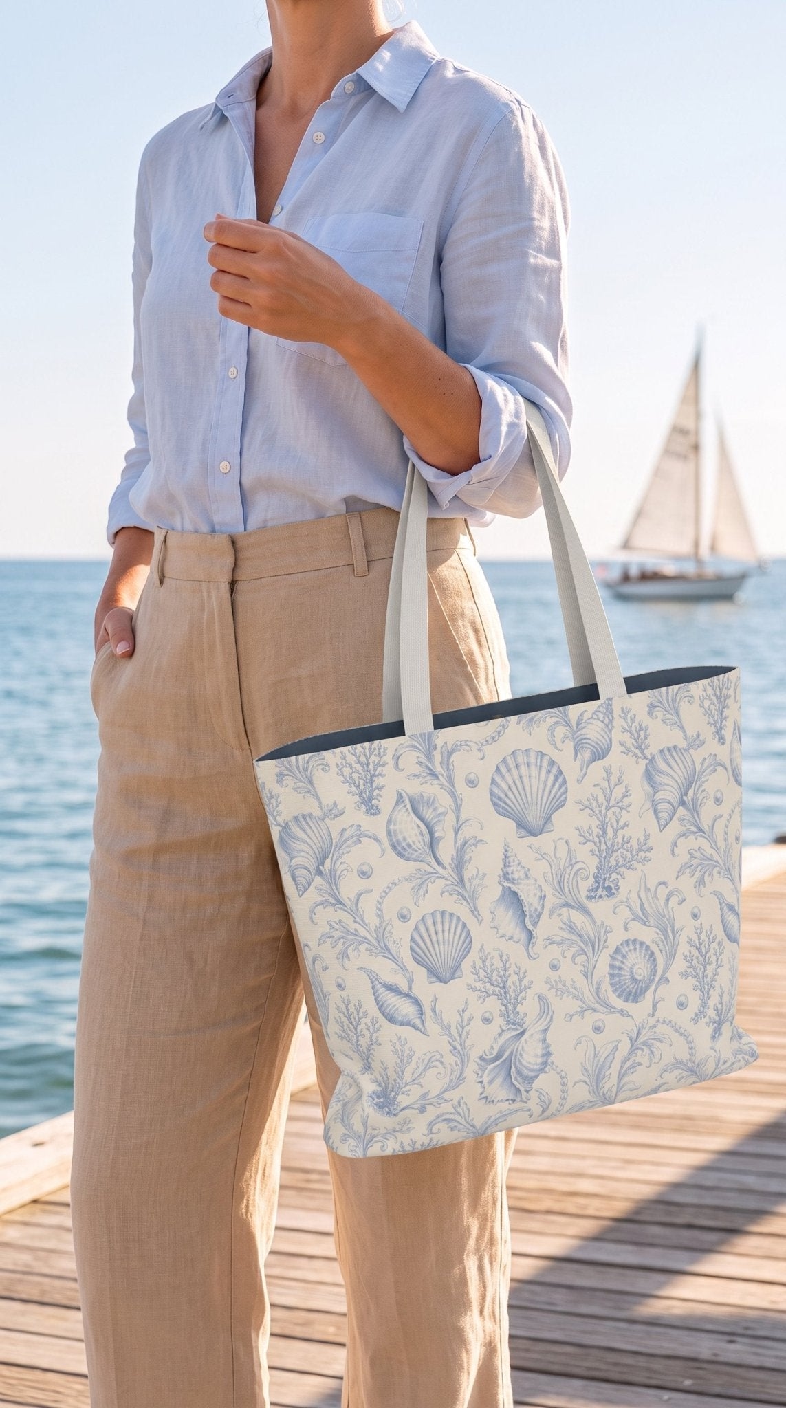 Seashells Blue Toile Tote Bag - Mulberry & Fox