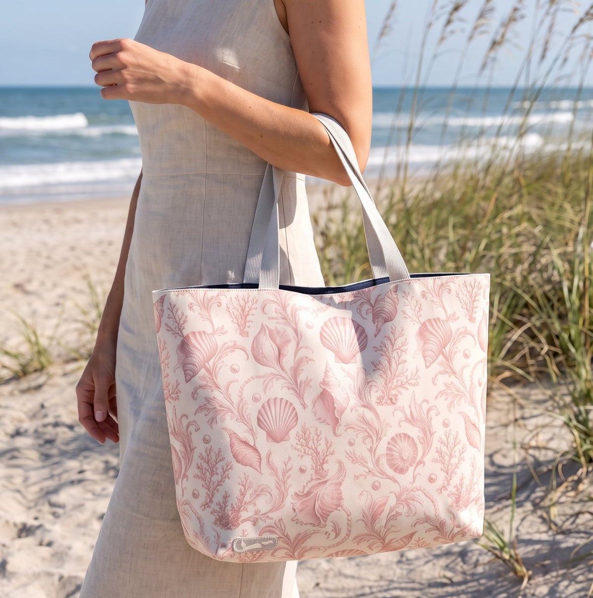 Seashells Classic Pink Toile Tote Bag- Mulberry & Fox