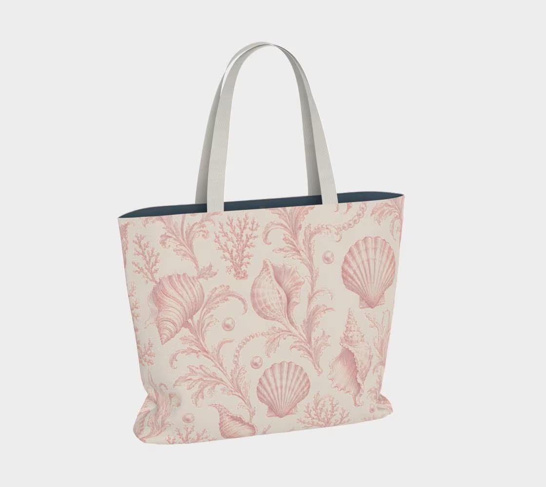 Seashells Classic Pink Toile Tote Bag - Mulberry & Fox